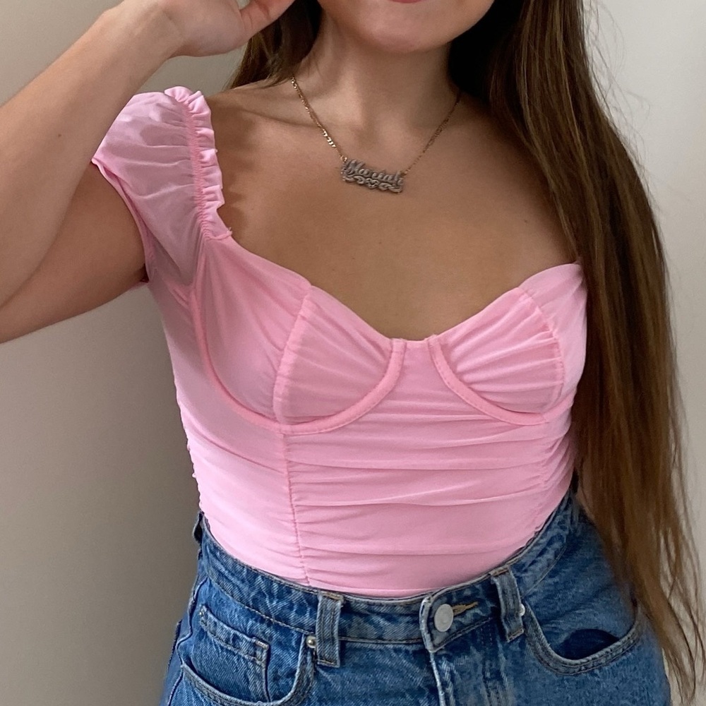 Pink Ruffled Puff Sleeve Blouse - Picture 3 of 4